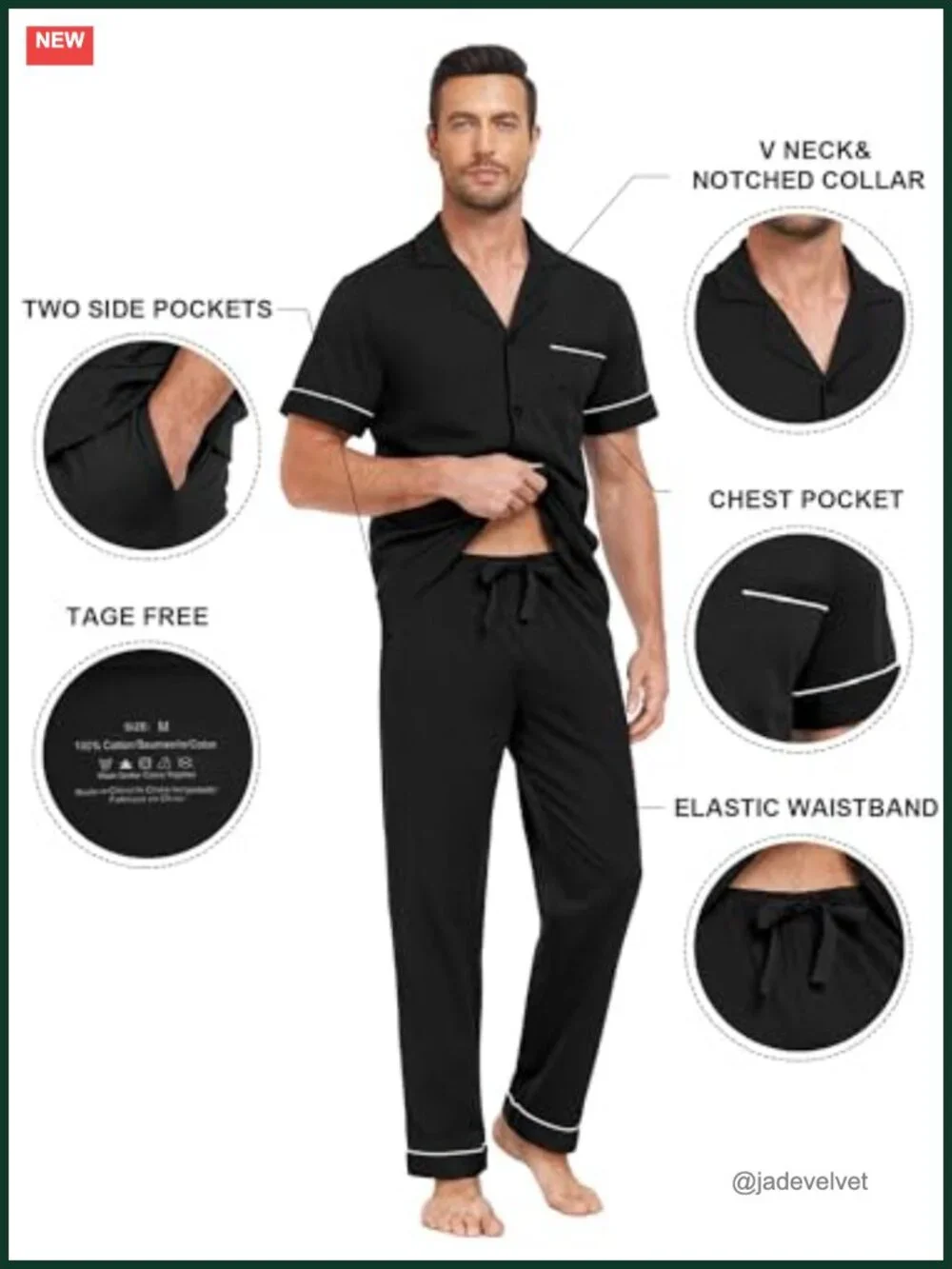 Men's 100% Cotton Pajama Set - Short Sleeve Button Down with Long Pants